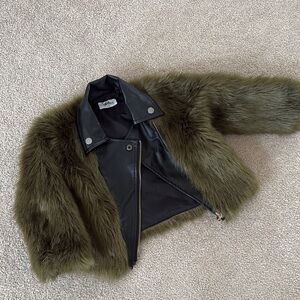 Olive Green Faux Fur Moto Jacket